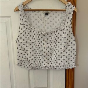 American Eagle Outfitters White Crop Top with Black Floral Dots